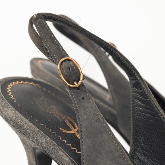 Yves Saint Laurent Tribtoo Grey Suede Platform Slingback Pumps - Picture 9 of 11